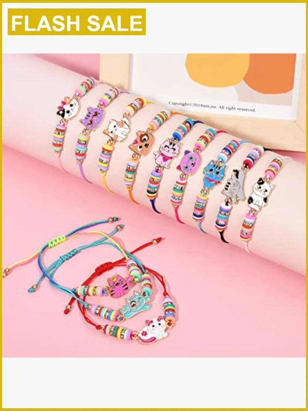 12Pcs Cute Cat Charm Friendship Bracelets for Girls Toddler Play Jewelry